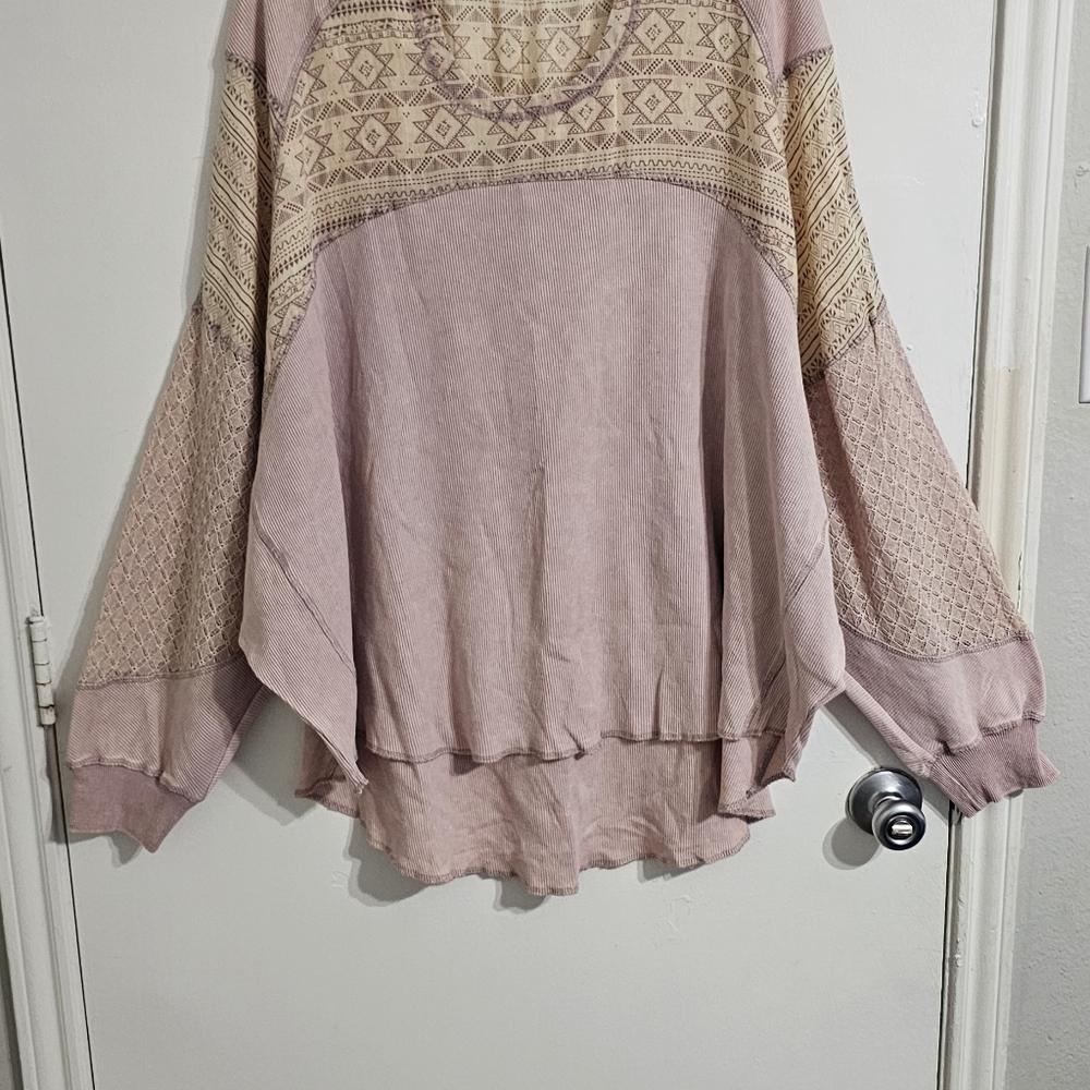 Oli & Hali Raw Hem Patchwork Blouse Top Size XL Lilac Lagenlook Rustic Oversized - Picture 3 of 12